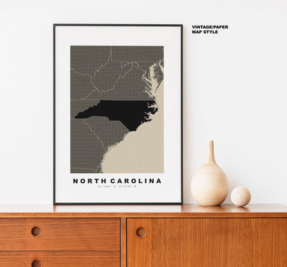 North Carolina Map Print - Personalised Map Gift - Framed or Canvas Options Available - Custom Text Options - Personalised Gift - US States & Islands