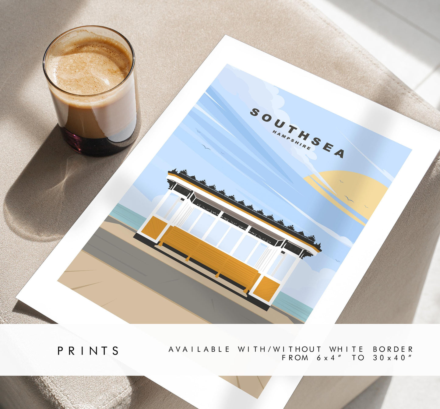 Southsea Travel Poster - Wall Art Print - Southsea and Portsmouth Travel Posters - Minimalist Retro Style - Prints or Framed Prints