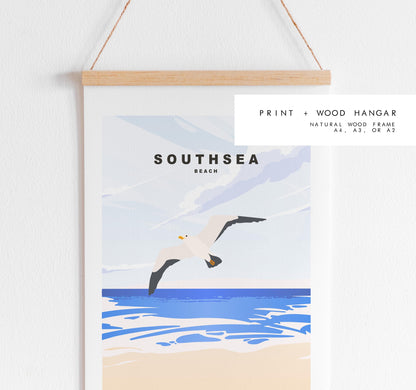 Southsea Beach Travel Poster - Wall Art Print - Southsea and Portsmouth Travel Posters - Minimalist Retro Style - Prints or Framed Prints