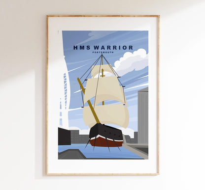 Warrior Travel Poster - Wall Art Print - Southsea and Portsmouth Travel Posters - Minimalist Retro Style - Prints or Framed Prints