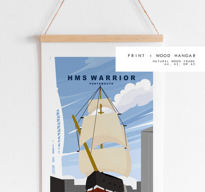 Warrior Travel Poster - Wall Art Print - Southsea and Portsmouth Travel Posters - Minimalist Retro Style - Prints or Framed Prints