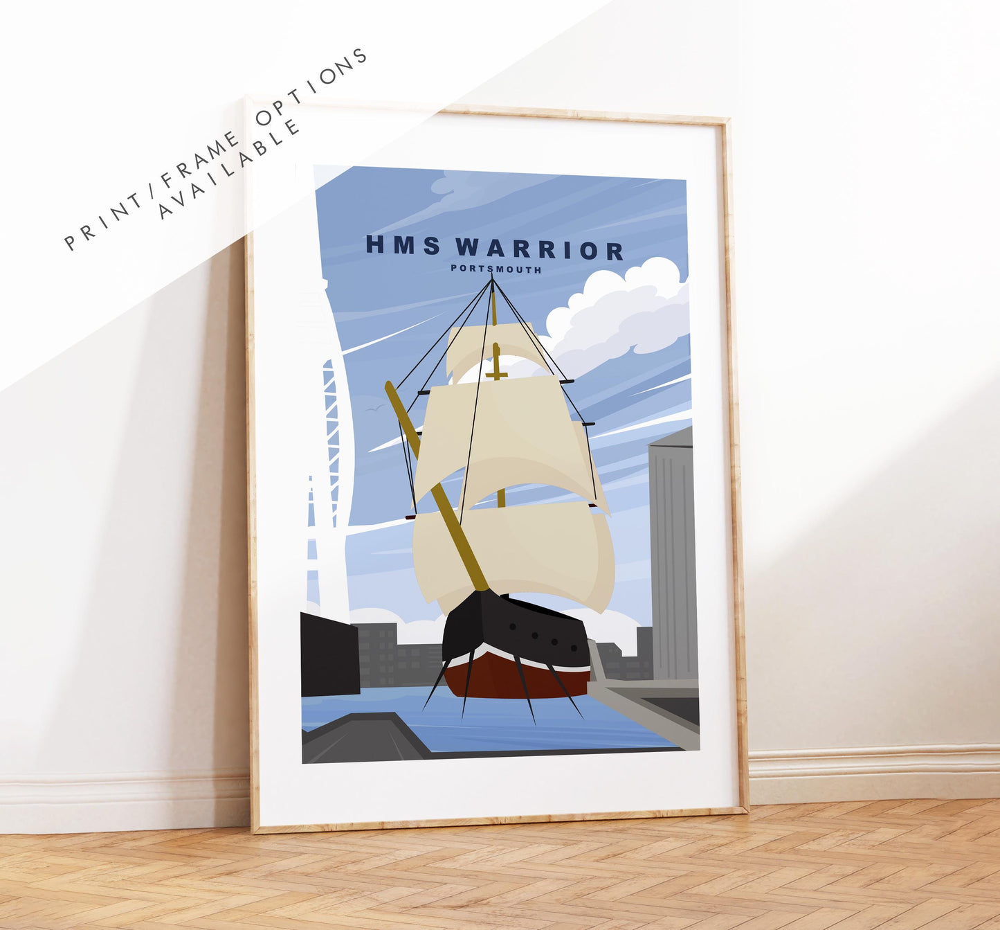 Warrior Travel Poster - Wall Art Print - Southsea and Portsmouth Travel Posters - Minimalist Retro Style - Prints or Framed Prints