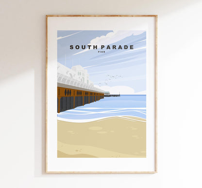 South Parade Pier Travel Poster - Wall Art Print - Southsea and Portsmouth Travel Posters - Minimalist Retro Style - Prints or Framed Prints