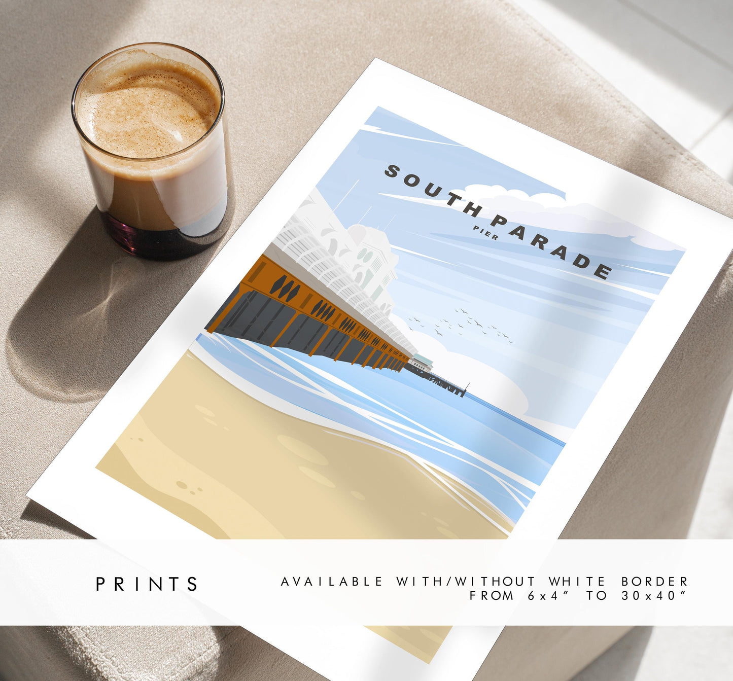 South Parade Pier Travel Poster - Wall Art Print - Southsea and Portsmouth Travel Posters - Minimalist Retro Style - Prints or Framed Prints