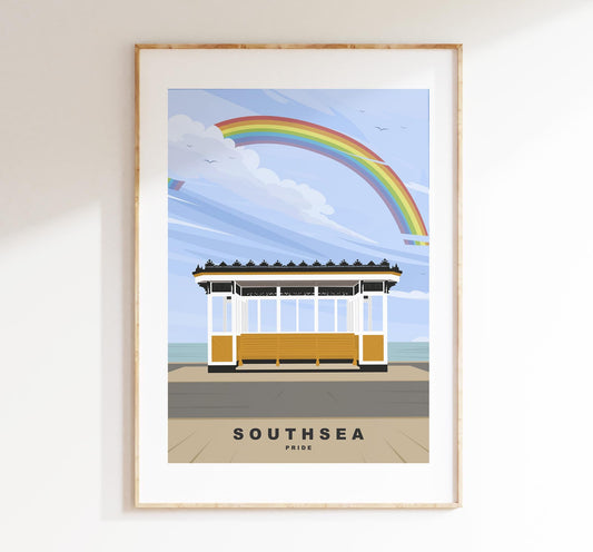 Southsea Pride Travel Poster - Wall Art Print - Southsea and Portsmouth Travel Posters - Minimalist Retro Style - Prints or Framed Prints