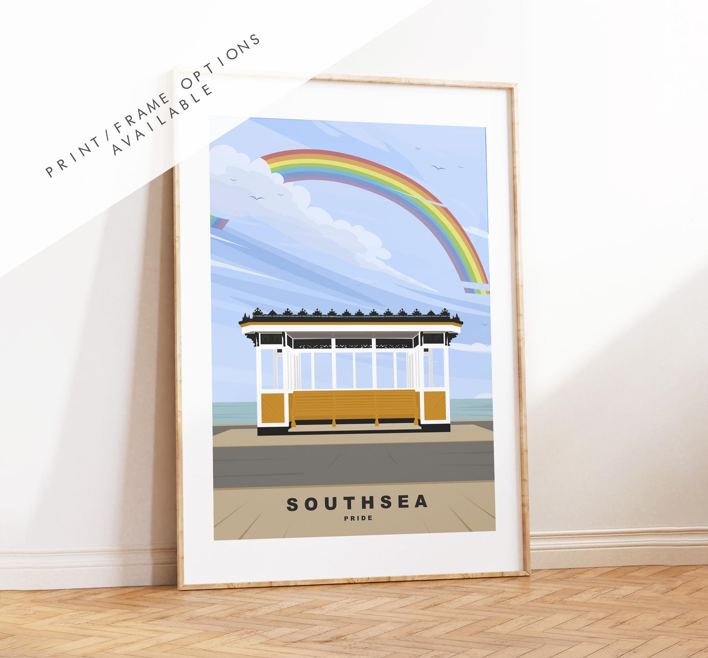 Southsea Pride Travel Poster - Wall Art Print - Southsea and Portsmouth Travel Posters - Minimalist Retro Style - Prints or Framed Prints