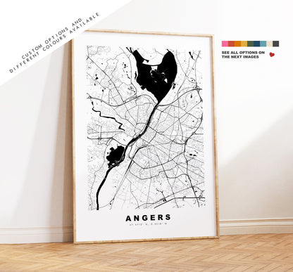 Angers Map Print - City Map Poster - Map Wall Art - France City Maps - Angers Print - Angers Poster - Minimalist City Map - France