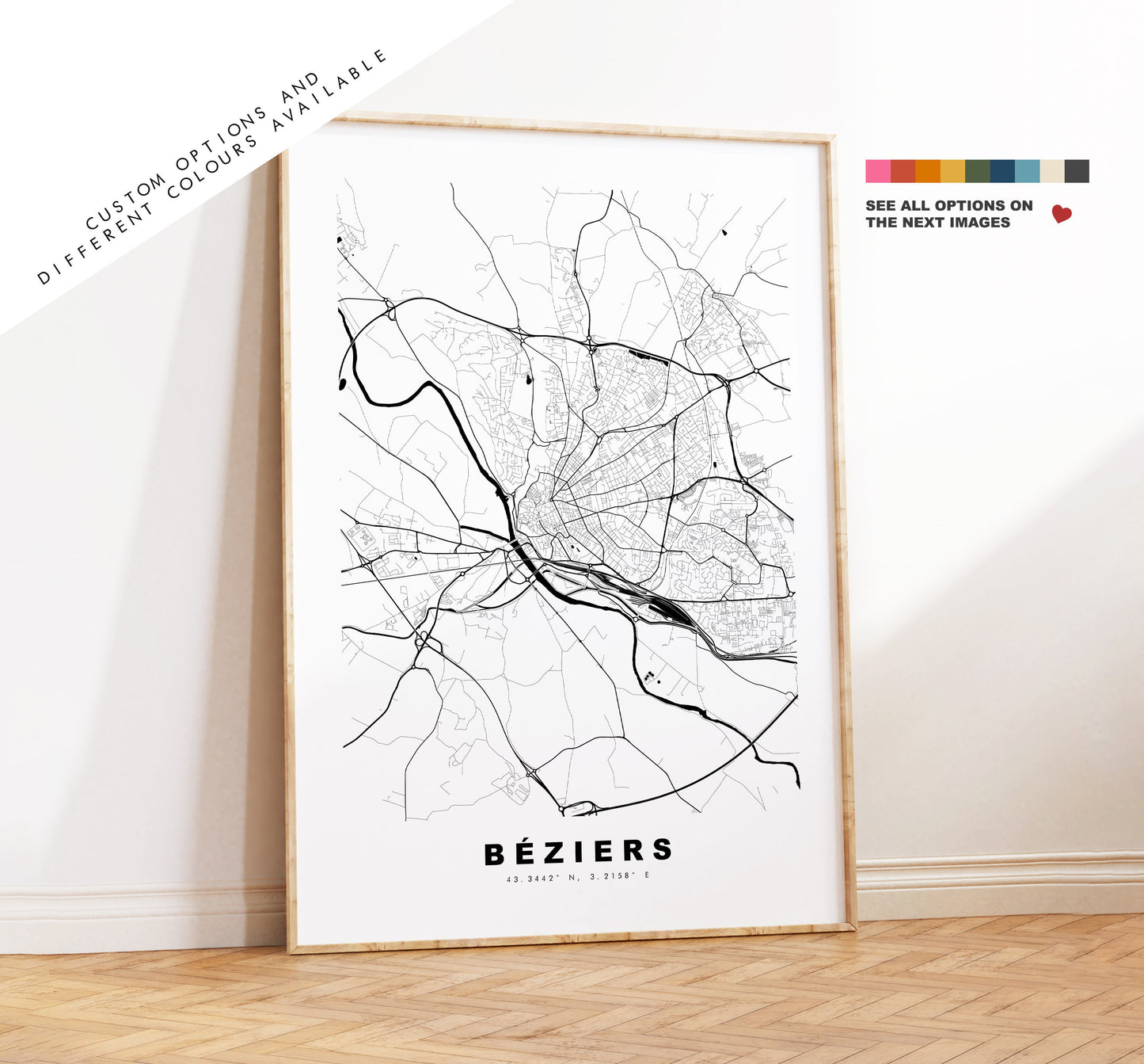 Beziers Map Print - City Map Poster - Map Wall Art - France City Maps - Beziers Print - Beziers Poster - Minimalist City Map - France