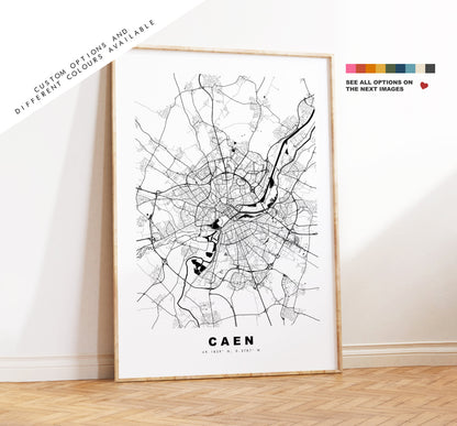 Caen Map Print - City Map Poster - Map Wall Art - France City Maps - Caen Print - Caen Poster - Minimalist City Map - France