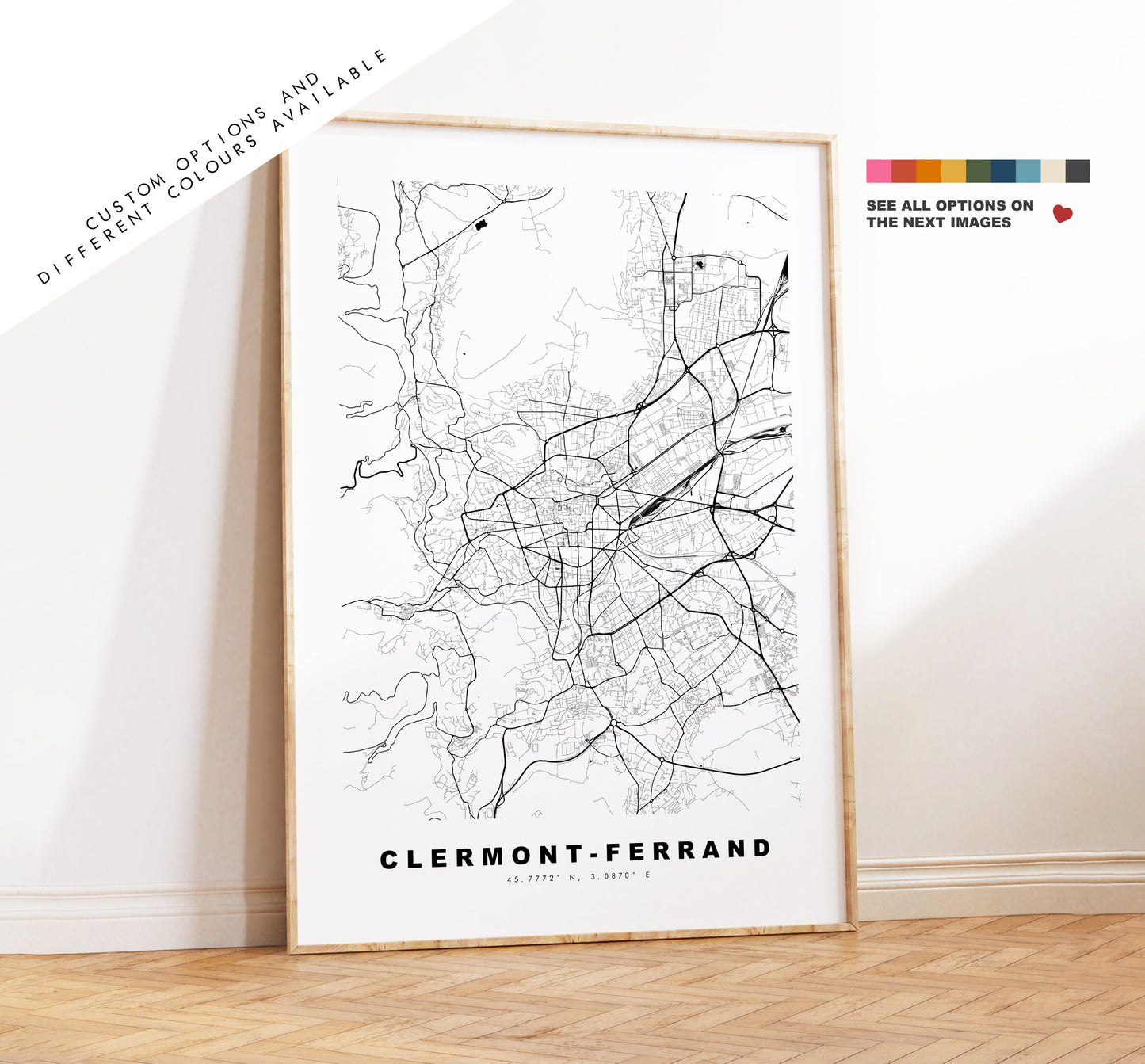 Clermont Ferrand Map Print - City Map Poster - Map Wall Art - France City Maps - Clermont Print - Clermont Poster - Minimalist City Map