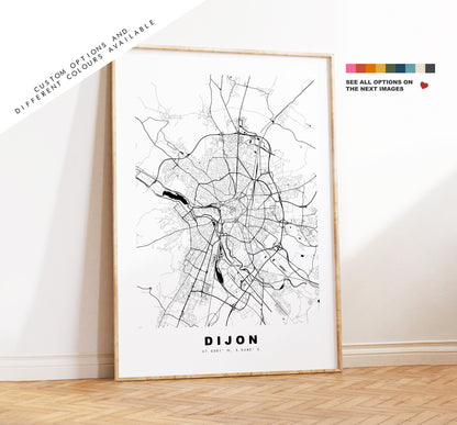 Dijon Map Print - City Map Poster - Map Wall Art - France City Maps - Dijon Print - Dijon Poster - Minimalist City Map - France