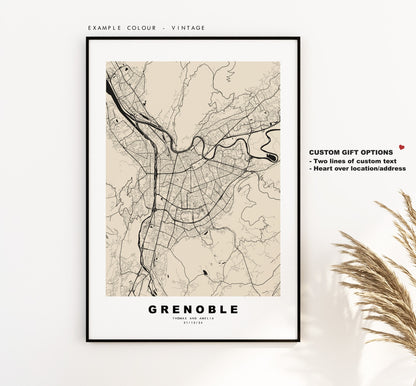 Grenoble Map Print - City Map Poster - Map Wall Art - France City Maps - Grenoble Print - Grenoble Poster - Minimalist City Map - France