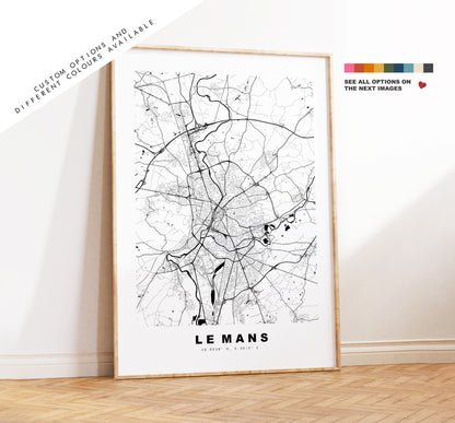 Le Mans Map Print - City Map Poster - Map Wall Art - France City Maps - Le Mans Print - Le Mans Poster - Minimalist City Map - France