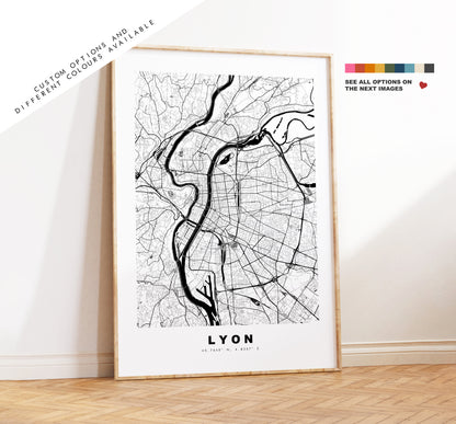 Lyon Map Print - City Map Poster - Map Wall Art - France City Maps - Lyon Print - Lyon Poster - Minimalist City Map - France