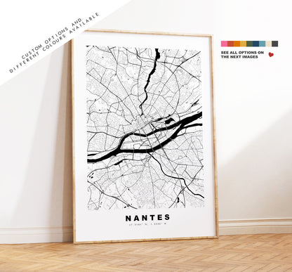 Nantes Map Print - City Map Poster - Map Wall Art - France City Maps - Nantes Print - Nantes Poster - Minimalist City Map - France