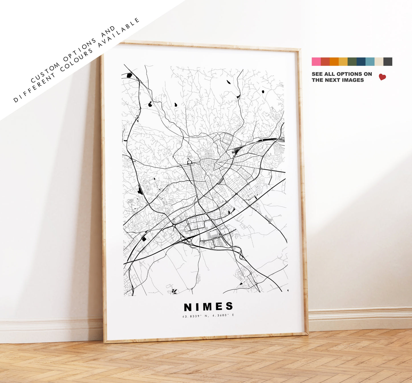 Nimes Map Print - City Map Poster - Map Wall Art - France City Maps - Nimes Print - Nimes Poster - Minimalist City Map - France