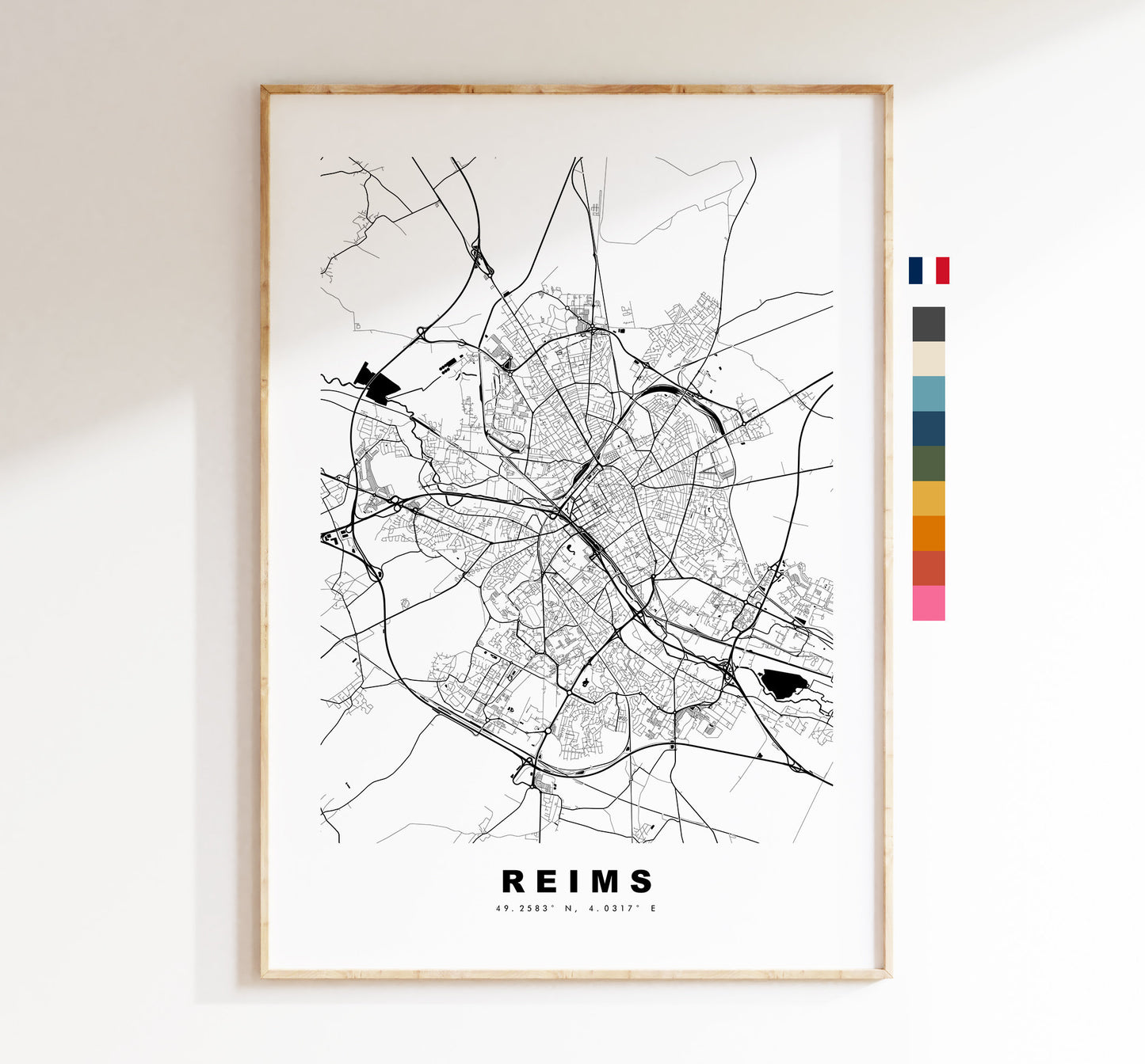 Reims Map Print - City Map Poster - Map Wall Art - France City Maps - Reims Print - Reims Poster - Minimalist City Map - France