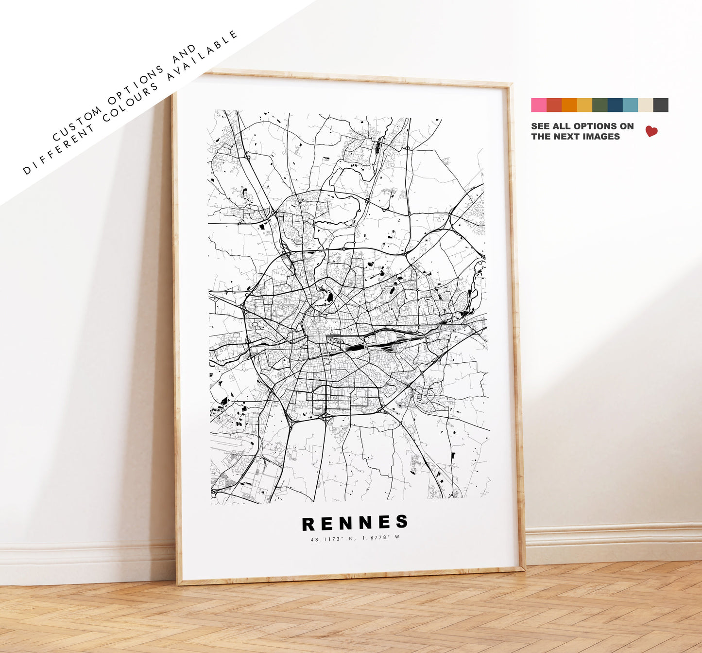 Rennes Map Print - City Map Poster - Map Wall Art - France City Maps - Rennes Print - Rennes Poster - Minimalist City Map - France