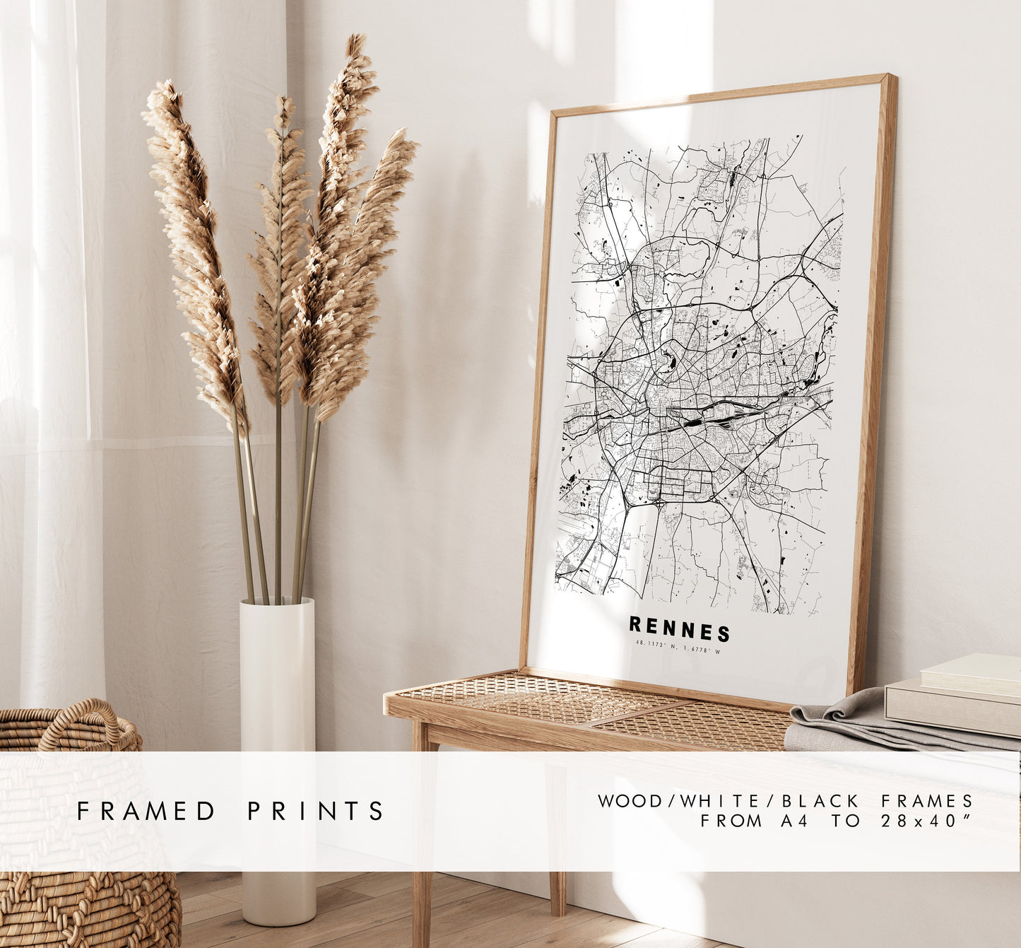 Rennes Map Print - City Map Poster - Map Wall Art - France City Maps - Rennes Print - Rennes Poster - Minimalist City Map - France