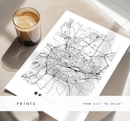 Rennes Map Print - City Map Poster - Map Wall Art - France City Maps - Rennes Print - Rennes Poster - Minimalist City Map - France