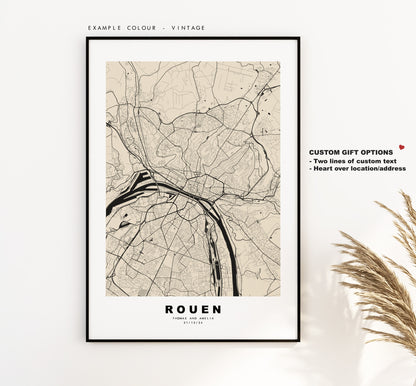 Rouen Map Print - City Map Poster - Map Wall Art - France City Maps - Rouen Print - Rouen Poster - Minimalist City Map - France