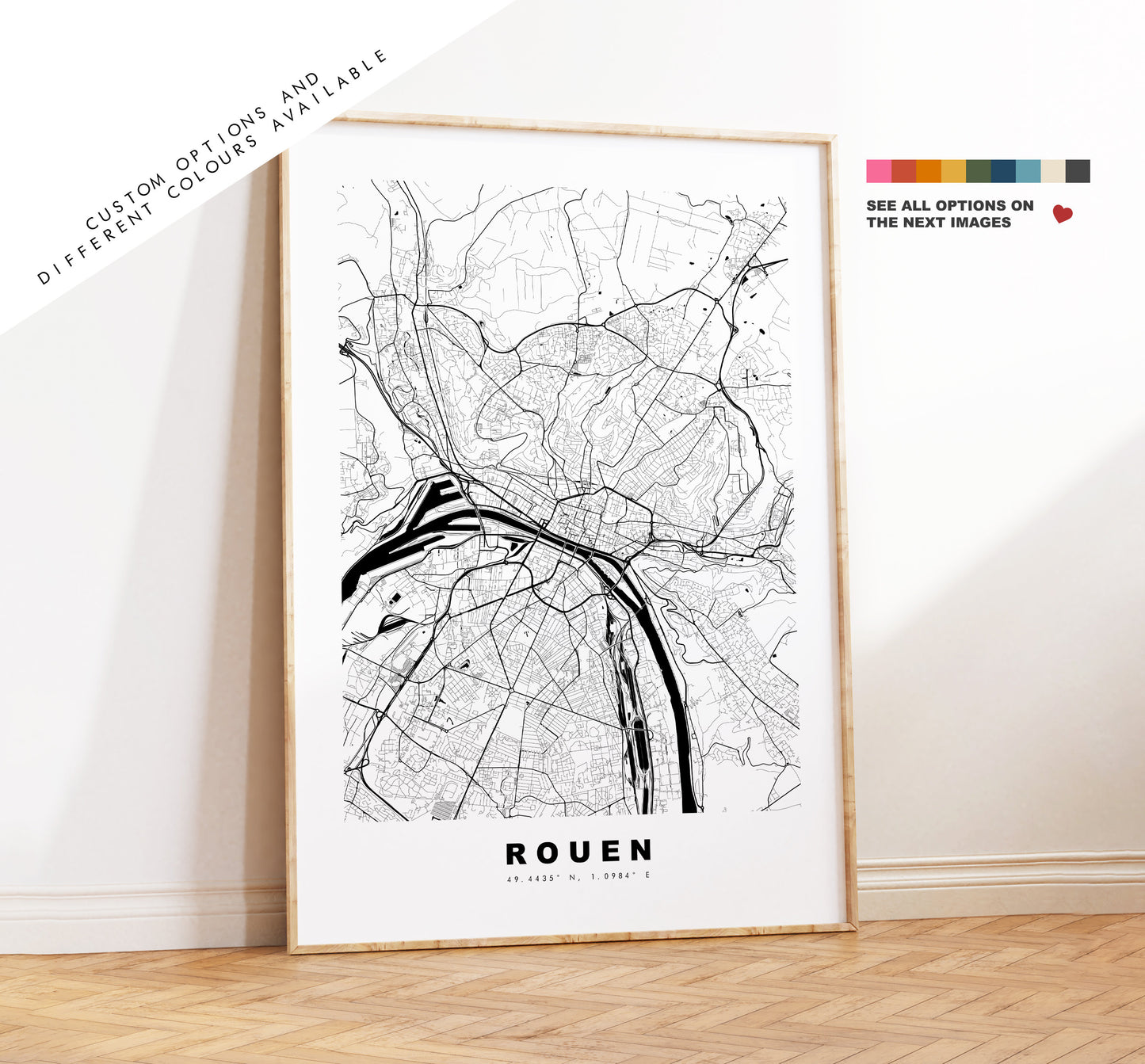 Rouen Map Print - City Map Poster - Map Wall Art - France City Maps - Rouen Print - Rouen Poster - Minimalist City Map - France