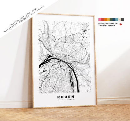 Rouen Map Print - City Map Poster - Map Wall Art - France City Maps - Rouen Print - Rouen Poster - Minimalist City Map - France