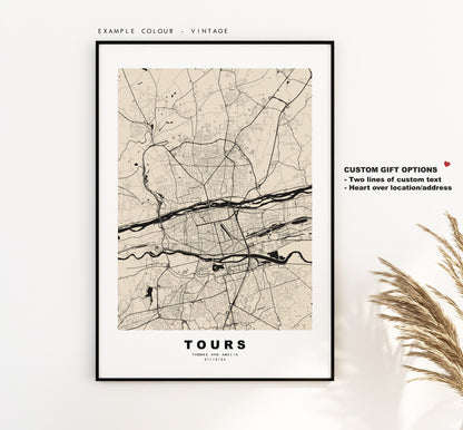 Tours Map Print - City Map Poster - Map Wall Art - France City Maps - Tours Print - Tours Poster - Minimalist City Map - France