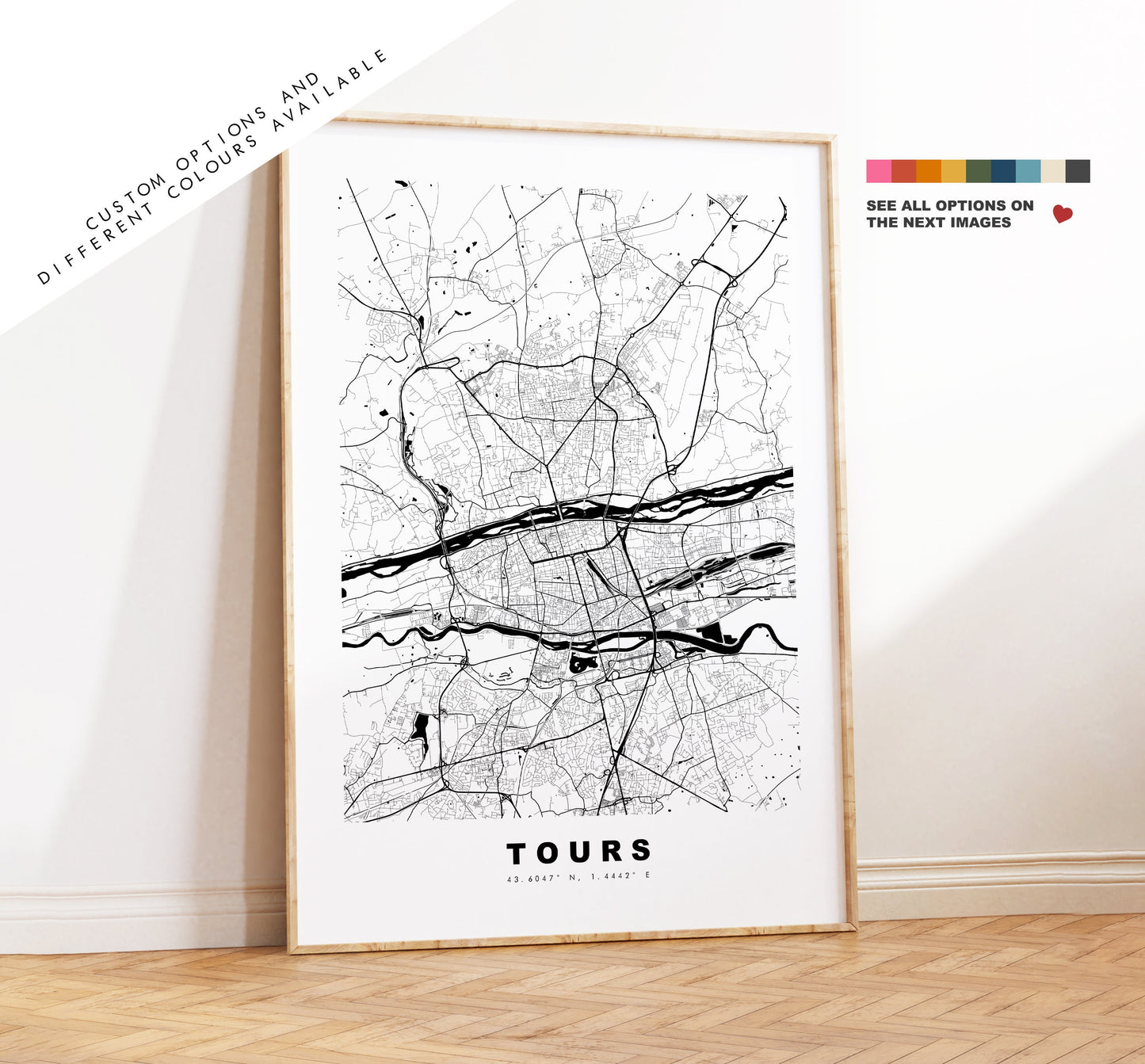 Tours Map Print - City Map Poster - Map Wall Art - France City Maps - Tours Print - Tours Poster - Minimalist City Map - France