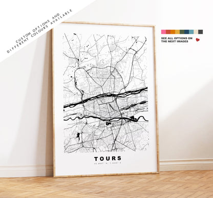 Tours Map Print - City Map Poster - Map Wall Art - France City Maps - Tours Print - Tours Poster - Minimalist City Map - France