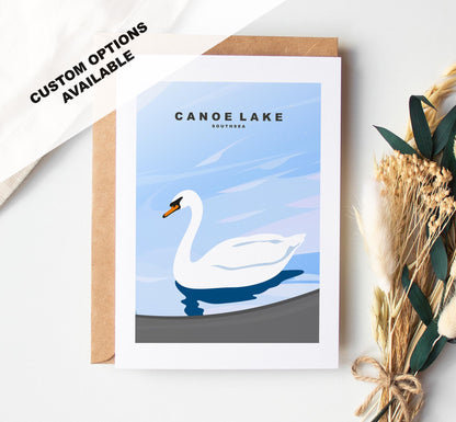 Canoe Lake Greeting Card - Portsmouth and Southsea Cards (Travel Designs) - Blank Inside or Include Message - Envelope Included