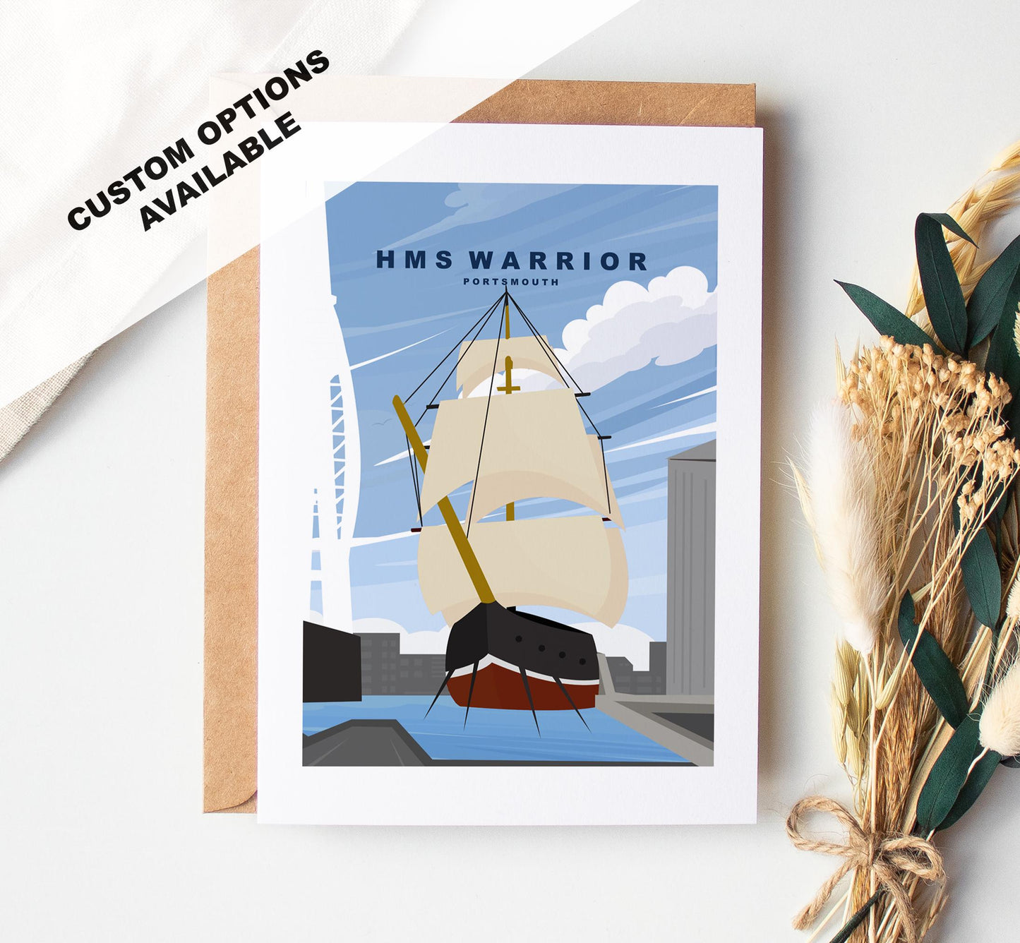 Warrior Greeting Card - Portsmouth and Southsea Cards (Travel Designs) - Blank Inside or Include Message - Envelope Included