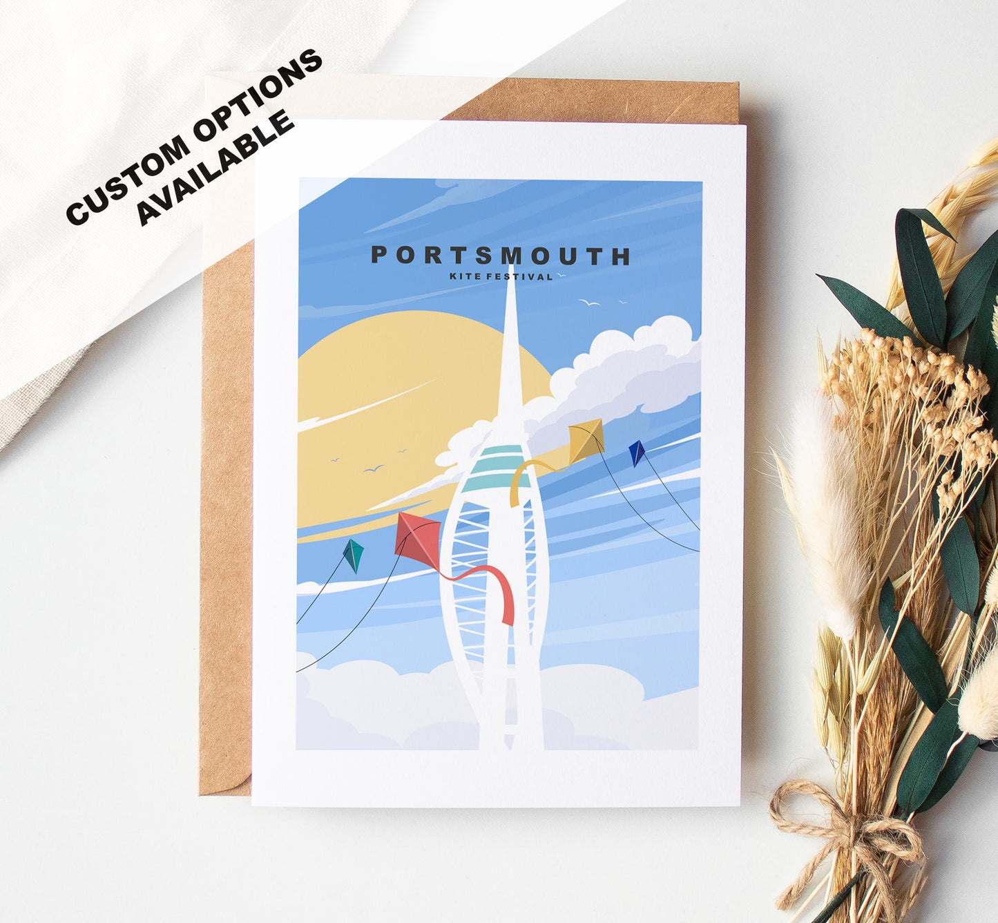 Portsmouth Kite Festival Greeting Card - Portsmouth and Southsea Cards (Travel Designs) - Blank Inside / Include Message - Envelope Included