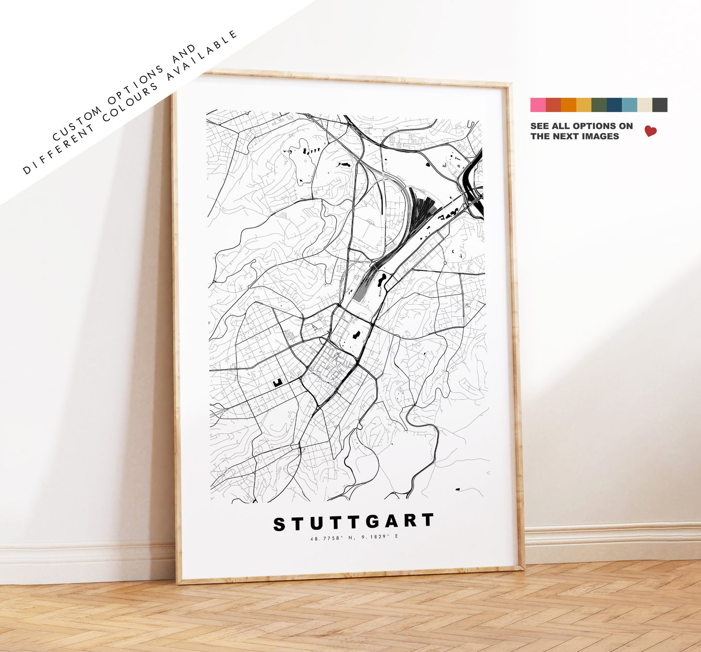 Stuttgart Map Print - City Map Poster - Map Wall Art - Germany City Maps - Stuttgart Print - Stuttgart Poster - Minimalist City Map