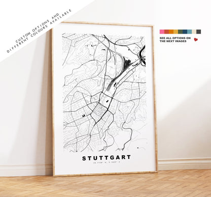 Stuttgart Map Print - City Map Poster - Map Wall Art - Germany City Maps - Stuttgart Print - Stuttgart Poster - Minimalist City Map