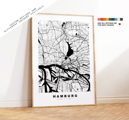 Hamburg Map Print - City Map Poster - Map Wall Art - Germany City Maps - Hamburg Print - Hamburg Poster - Minimalist City Map - Germany