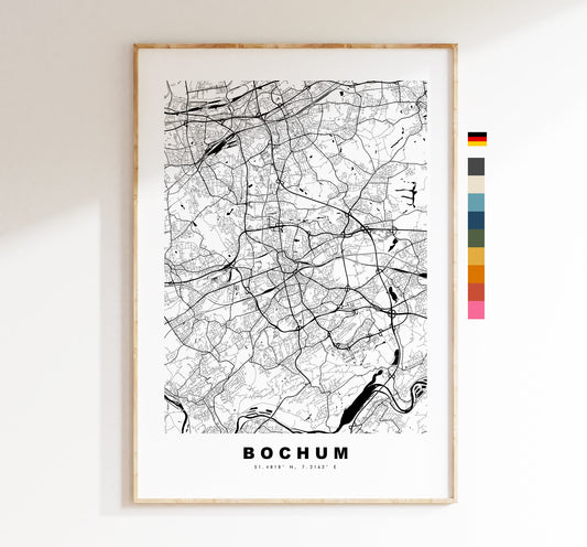 Bochum Map Print - City Map Poster - Map Wall Art - Germany City Maps - Bochum Print - Bochum Poster - Minimalist City Map - Germany