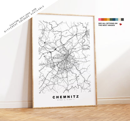 Chemnitz Map Print - City Map Poster - Map Wall Art - Germany City Maps - Chemnitz Print - Chemnitz Poster - Minimalist City Map - Germany