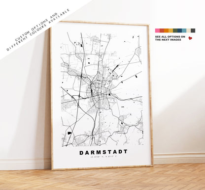 Darmstadt Map Print - City Map Poster - Map Wall Art - Germany City Maps - Darmstadt Print - Darmstadt Poster - Minimalist City Map