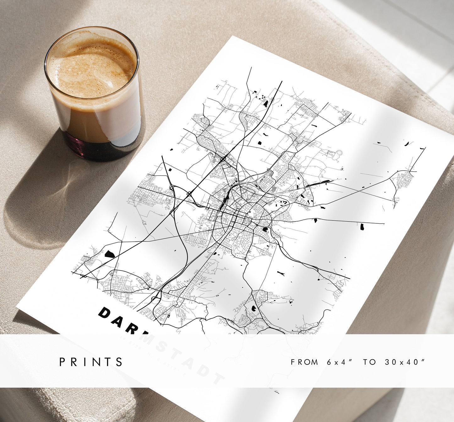 Darmstadt Map Print - City Map Poster - Map Wall Art - Germany City Maps - Darmstadt Print - Darmstadt Poster - Minimalist City Map