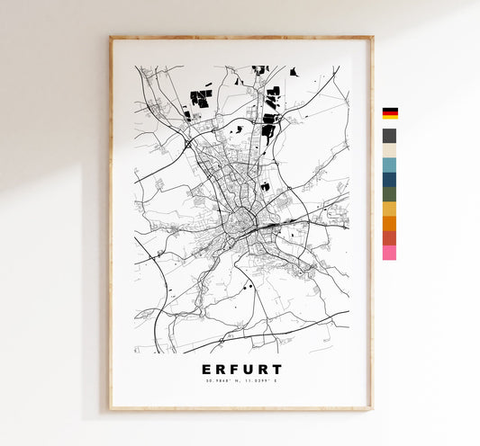 Erfurt Map Print - City Map Poster - Map Wall Art - Germany City Maps - Erfurt Print - Erfurt Poster - Minimalist City Map - Germany