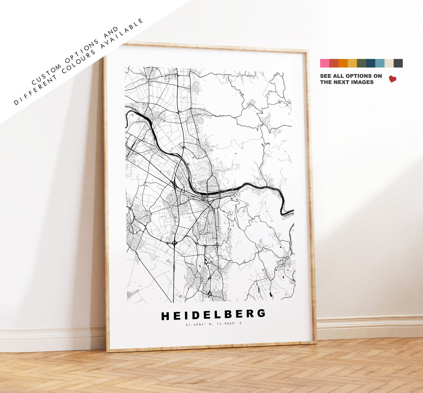 Heidelberg Map Print - City Map Poster - Map Wall Art - Germany City Maps - Heidelberg Print - Heidelberg Poster - Minimalist City Map