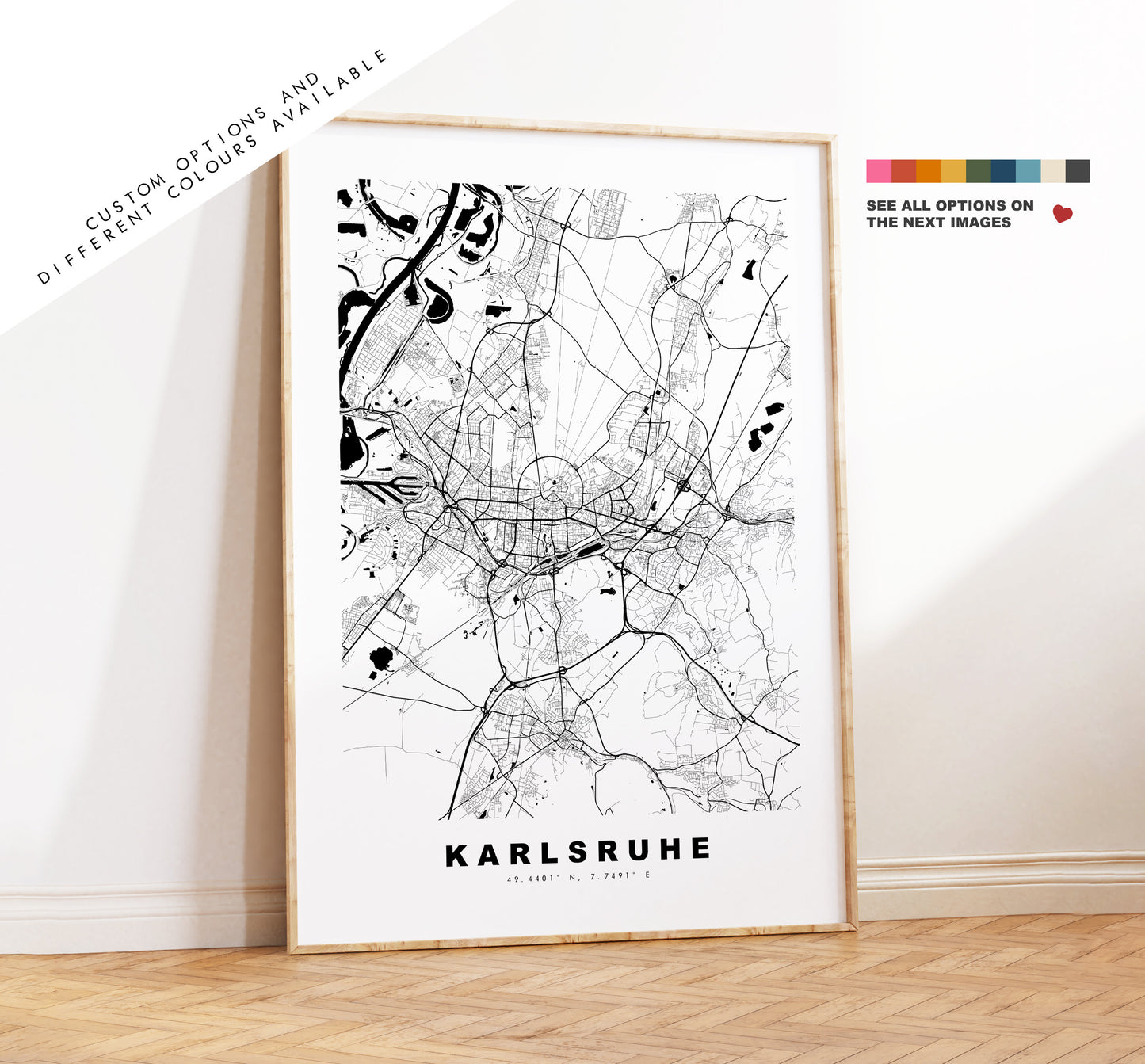 Karlsruhe Map Print - City Map Poster - Map Wall Art - Germany City Maps - Karlsruhe Print - Karlsruhe Poster - Minimalist City Map