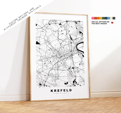 Krefeld Map Print - City Map Poster - Map Wall Art - Germany City Maps - Krefeld Print - Krefeld Poster - Minimalist City Map - Germany