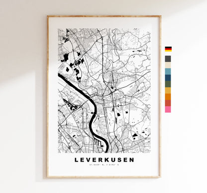 Leverkusen Map Print - City Map Poster - Map Wall Art - Germany City Maps - Leverkusen Print - Leverkusen Poster - Minimalist City Map