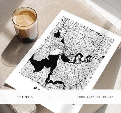 Perth, Australia Map Print - City Map Poster - Map Wall Art - Australia City Maps - Perth Print - Perth Poster - Minimalist City Map