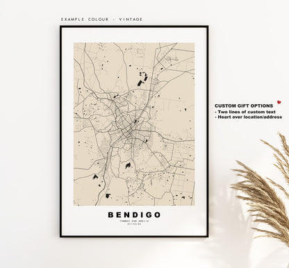 Bendigo Map Print - City Map Poster - Map Wall Art - Australia City Maps - Bendigo Print - Bendigo Poster - Minimalist City Map - Australia