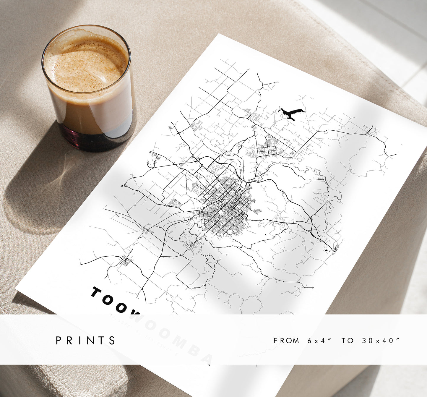 Toowoomba Map Print - City Map Poster - Map Wall Art - Australia City Maps - Toowoomba Print - Toowoomba Poster - Minimalist City Map