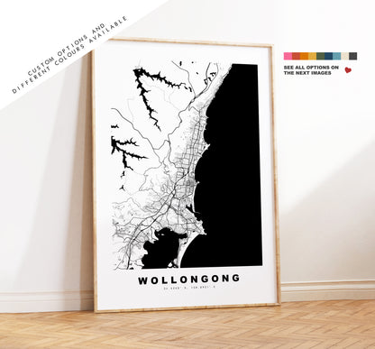 Wollongong Map Print - City Map Poster - Map Wall Art - Australia City Maps - Wollongong Print - Poster - Minimalist City Map - Australia