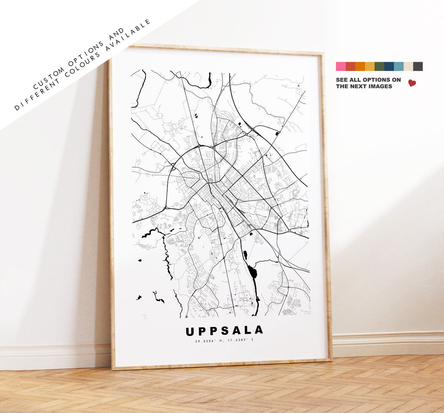 Uppsala Map Print - City Map Poster - Map Wall Art - Sweden City Maps - Uppsala Print - Uppsala Poster - Minimalist City Map - Sweden